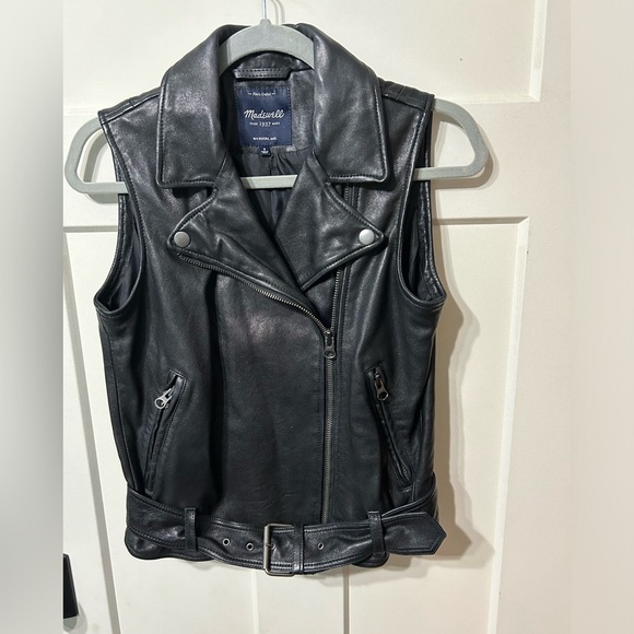 Madewell 💯 Leather Moto zip up button buckle Vest - Picture 2 of 8